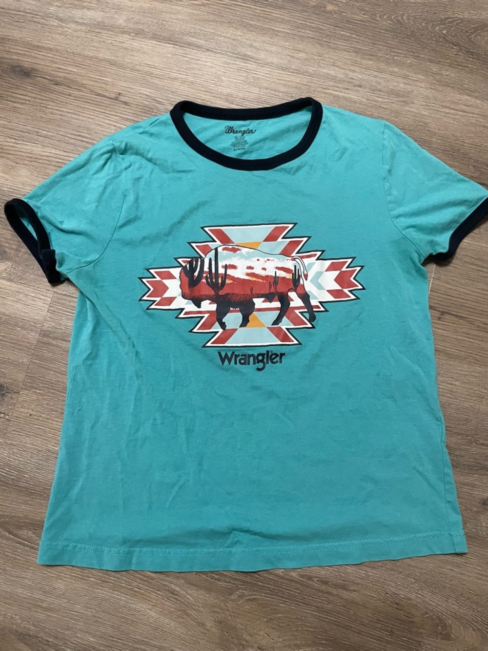 Wrangler Turquoise Tee with Black Ringer Trim